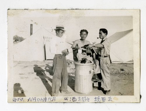 George Naohara, Tadashi Sakaida, and Kenneth Kenji Kuwahara at Civilian Conservation Corps mobile camps, Rupert, Idaho