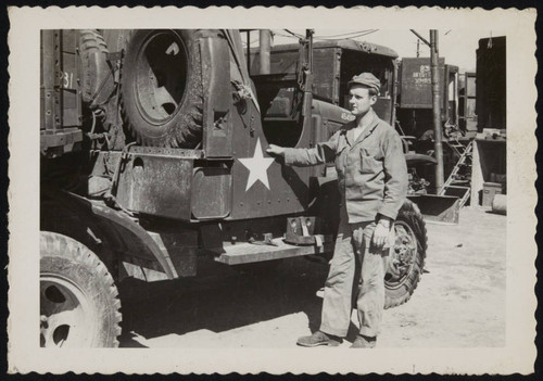 U.S. Army mechanic at motor pool