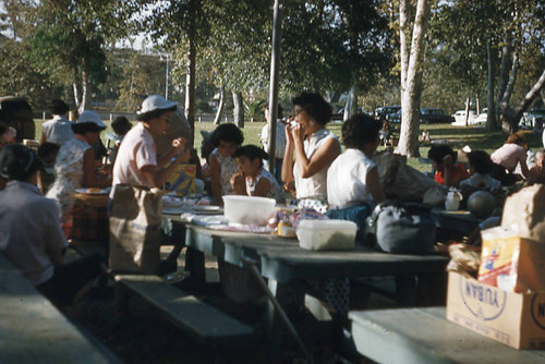 Women and children eating at Little Miss picnic
