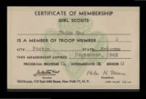 Girls Scouts membership card for Taeko Ono at Poston, Arizona