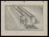 Pencil drawing of Poston buildings