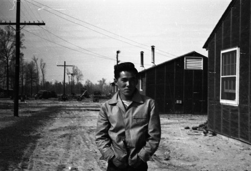 Man in jacket in Jerome camp
