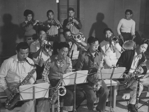 [Swing Band practice at Heart Mountain incarceration camp]