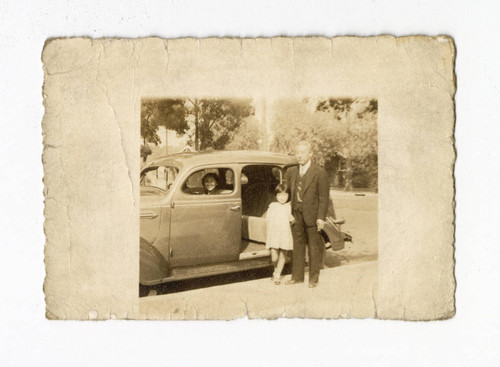 Tanjiro Saito, Emiko, and Joyce Teruko with a car