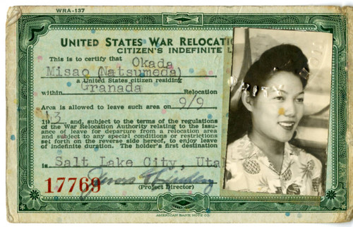 [United States War Relocation Citizen's Indefinite Leave permit (front)]