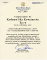 Congratulations from Dianne Feinstein, United States Senator, to Kathryn Eiko Kawamorita Tiara, May 21, 2010