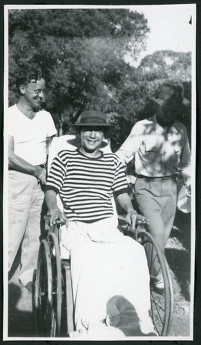 Photograph of Dr. Morse Little and two men at Manzanar