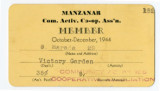 Manzanar Community Activities Cooperation Association membership card, S. Harada