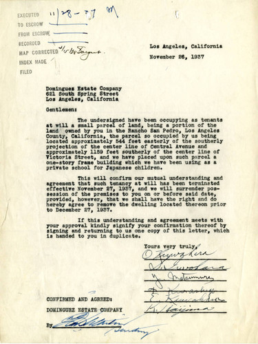 Letter from multiple tenants to Dominguez Estate Company, November 28, 1937