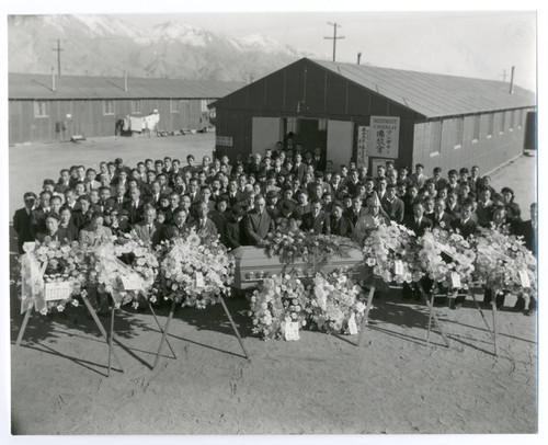 Exterior photograph of a funeral for Shozaburo Yamamoto