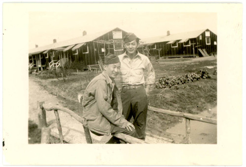 John Yoshinaga and Sam Nakagama wearing military uniforms