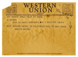 Western Union telegraph from Makoto Okine to S. Okine. August 20, 1946