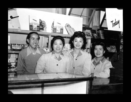 Kay Watanabe and T. Shiino in the canteen, Amache Co-op