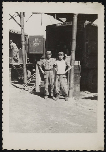 Japanese American soldier at motor pool