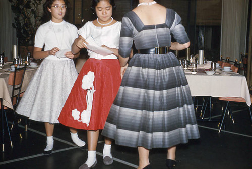 Woman and girls at Jr. Miss Christmas party