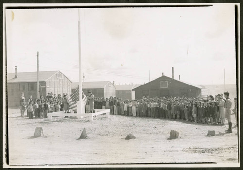 Flag raising at Minidoka incarceration camp