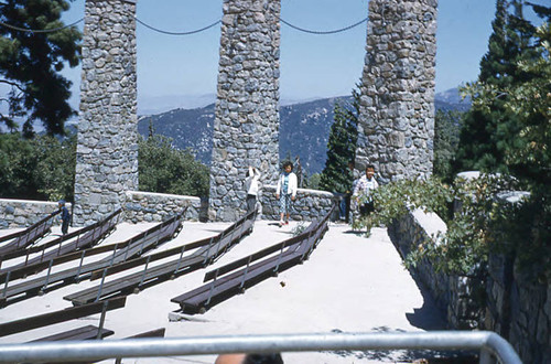 Girls standing in Pillars of God amphitheater