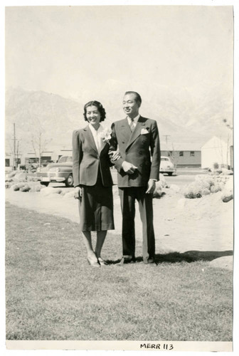 Photograph of Koji Ariyoshi and his bride at Manzanar