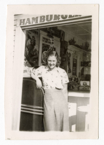 Woman outside restaurant