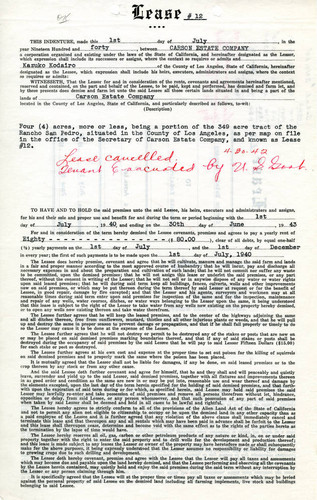 Lease #12, between Carson Estate Company and Kazuko Kodairo, 1940-1942