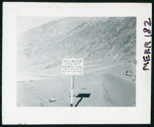 Photograph of the sign at Bad Water in Death Valley