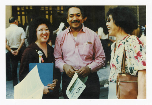 Miya Iwataki, Mervyn Dymally, and Sue Embrey at 1982 Day of Remembrance