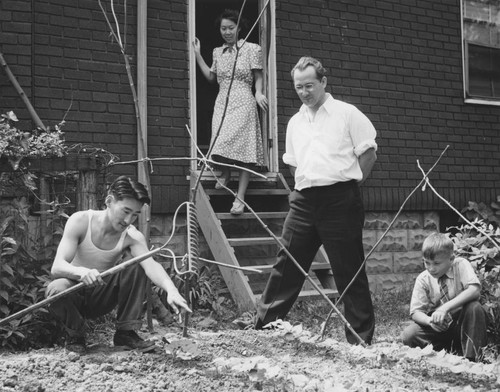 [Mr. and Mrs. Frank Doi in their victory garden in Detroit, Michigan]