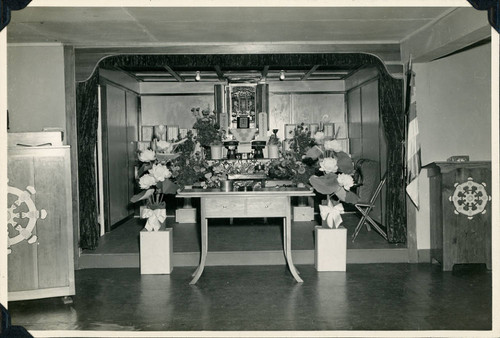 [Buddhist altar at the Manzanar camp]