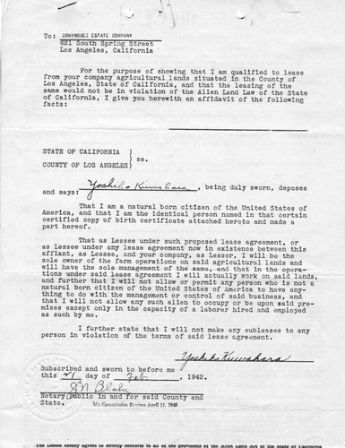 Affidavit of citizenship for Dominguez Estate Company, February 21, 1942