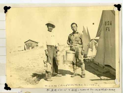 George Naohara and Keny Kuwahara at Civilian Conservation Corps mobile camps, Rupert, Idaho