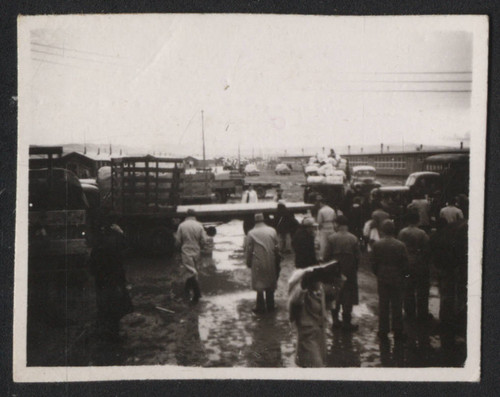 Trucks loaded with goods at Tule Lake