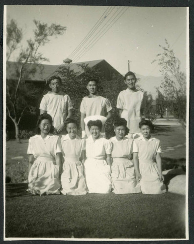 Photograph of hospital staff near the Manzanar hospital