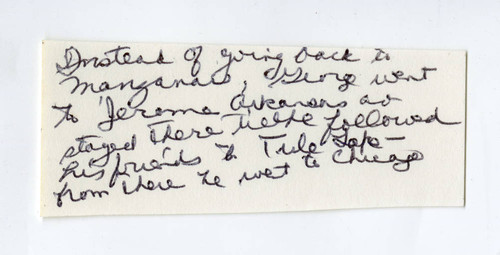 George Nobuo Naohara's handwritten note: experiences during the war