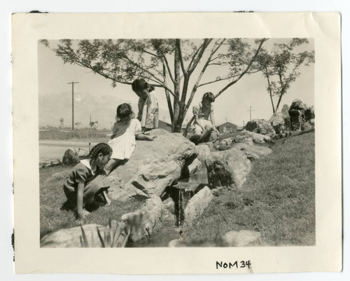 Photograph of four children in the Block 12 Garden