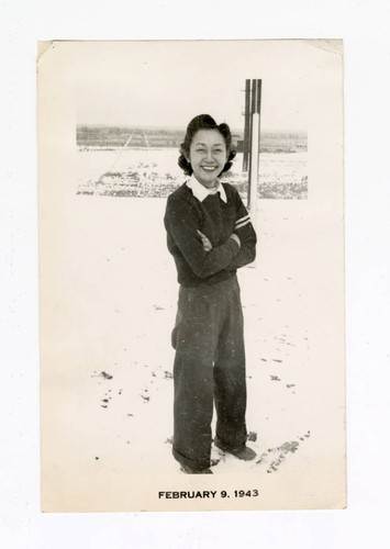 Sumiko Dorothy Tanabe in the snow at Granada camp