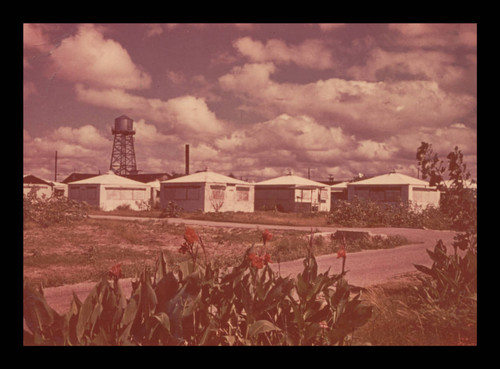 "Victory Hut" area and water tower at Crystal City Department of Justice Internment Camp