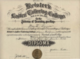 Tsugi Hamada's diploma from Keister's Ladies' Tailoring College