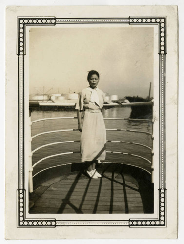 Kiyoko Maeda Yoshioka on the Chichibu Maru II arriving in San Pedro