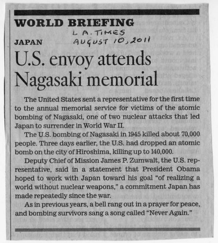 [U.S. Envoy attends Nagasaki Memorial]