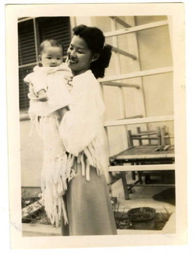 Aiko Herzig Yoshinaga holding Lisa Jo Furutani