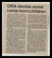 [Newspaper clipping titled:] ORA denies some camp-born children