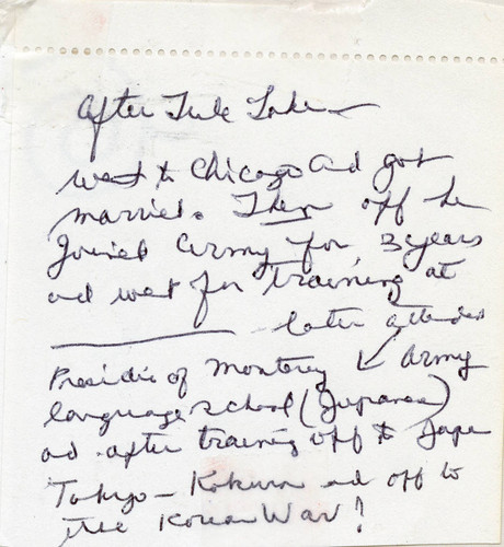 George Nobuo Naohara's handwritten note: after Tule Lake