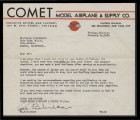 Letter from Wm. Bibichkow, Comet Model Airplane and Supply Co., to George Hideo Nakamura, February 24, 1943