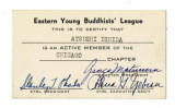 Eastern Young Buddhists' League membership card