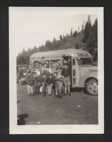 Photograph of Japanese Boy Scouts in front of school bus