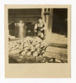 Jim Yokoyama with a dog at army barracks in Gifu, Japan