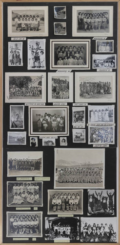 Portraits of various groups of incarcerees at Manzanar, primarily high school age