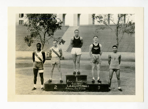 Broad jump competition at Los Angeles Memorial Coliseum