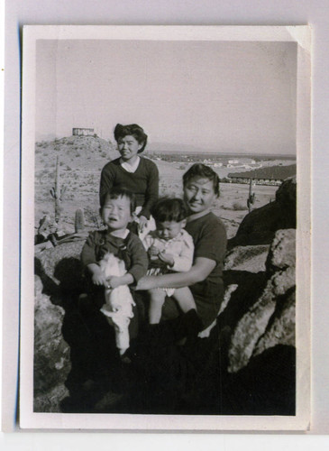 Sachiye Hata, Lillian Hata Kitagawa, Mrs. Ojiri, and Kimiko Ojiri Goulding at the Gila River incarceration camp