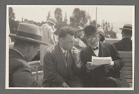 [Wolfgang Pauli with fingers on chin, on boat during outing.]